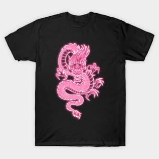 Light Pink Neon Glow Traditional Chinese Dragon T-Shirt